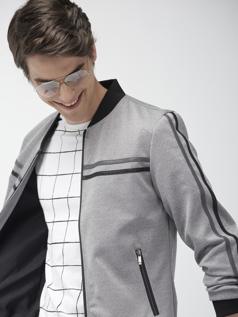 

Mast & Harbour Men Grey Melange Solid Bomber Jacket