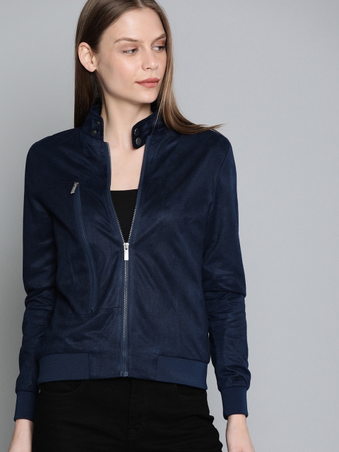 

Harvard Women Navy Blue Solid Bomber Jacket