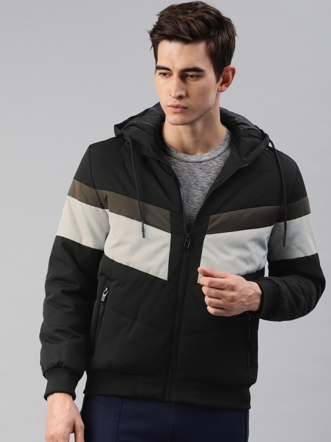 

HRX by Hrithik Roshan Men Black & Grey Outdoor Hooded Colorblock Puffer Jackets