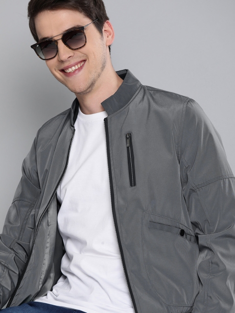 

Mast & Harbour Men Charcoal Grey Solid Bomber