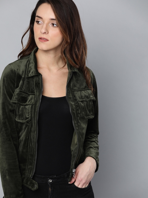 

Harvard Women Olive Green Solid Tailored Jacket
