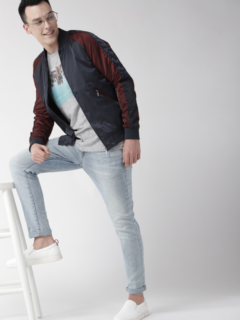 

Mast & Harbour Men Navy Blue Solid Bomber Jacket