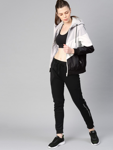 

HRX by Hrithik Roshan Women Grey & White Training Colourblocked Bomber Jacket