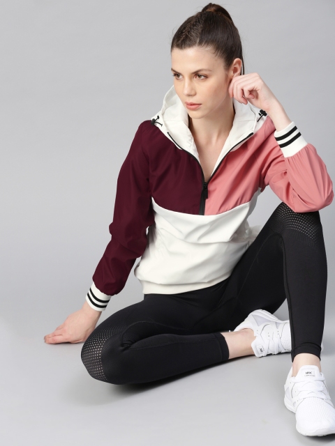 

HRX by Hrithik Roshan Women White & Pink Training Colourblocked Bomber Jacket