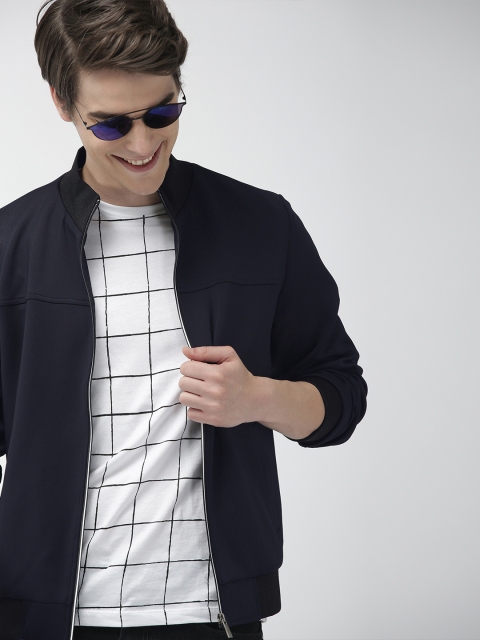

Mast & Harbour Men Navy Blue Solid Bomber Jacket