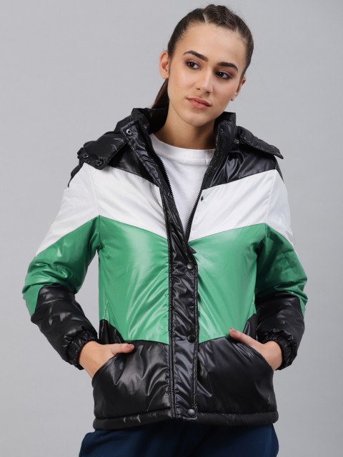 

HRX by Hrithik Roshan Women Black & Green Colourblocked Puffer Jacket
