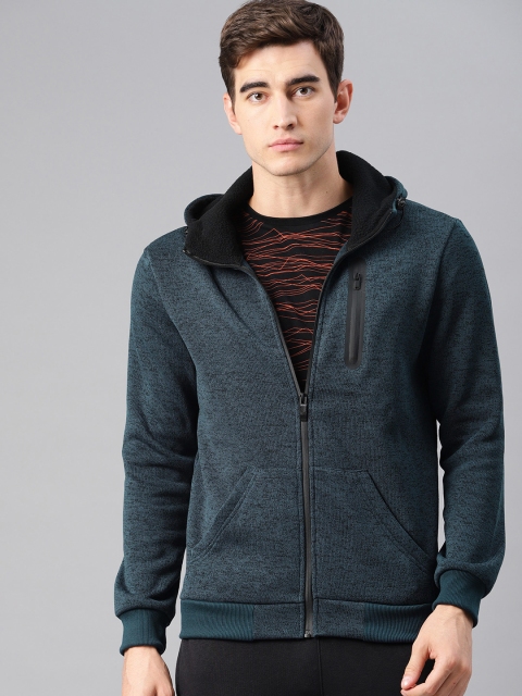 

HRX by Hrithik Roshan Men Teal Blue Solid Hooded Bomber Jacket