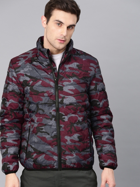 

HRX by Hrithik Roshan Men Burgundy & Blue Camouflage Printed Athleisure Puffer Jacket