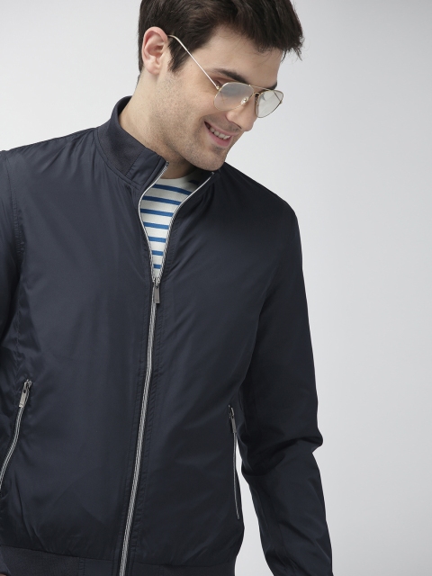 

Mast & Harbour Men Navy Blue Solid Bomber Jacket