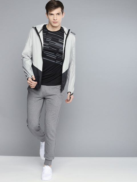 

HRX by Hrithik Roshan Men Grey & Black Colourblocked Active Hooded Training Sporty Jacket