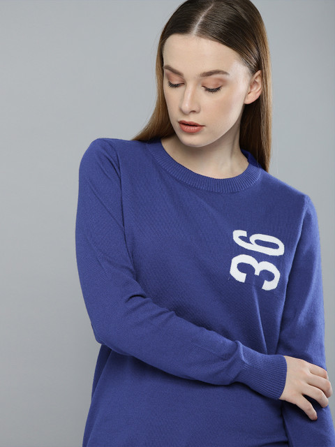 

Harvard Women Blue Woven Design Sweater
