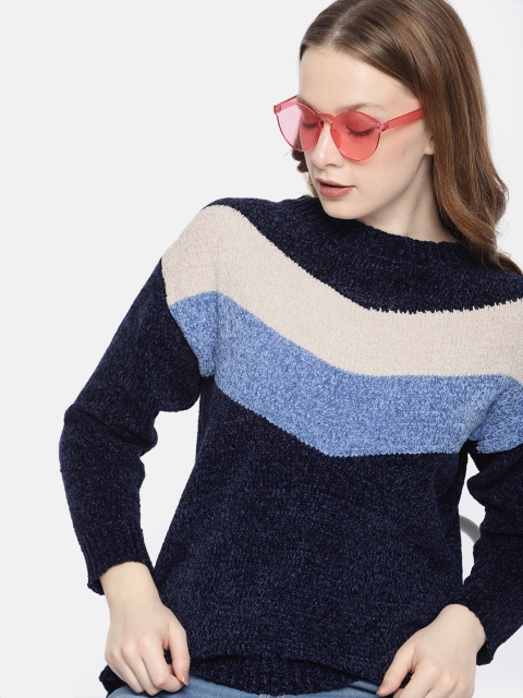 

Harvard Women Navy Blue & Beige Colourblocked Sweater