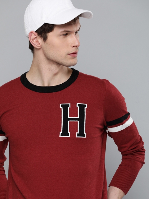 

Harvard Men Maroon & Black Self Design Sweater