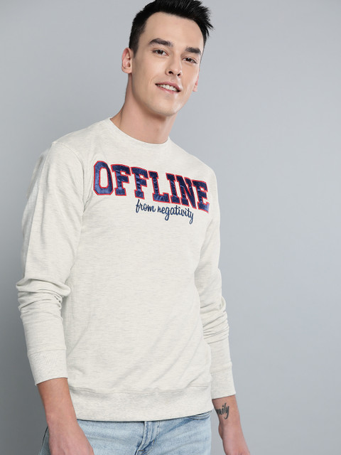 

Mast & Harbour Men Off-White & Navy Blue Applique Detail Sweatshirt