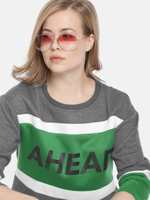 

Harvard Women Grey & Green Printed Sweatshirt