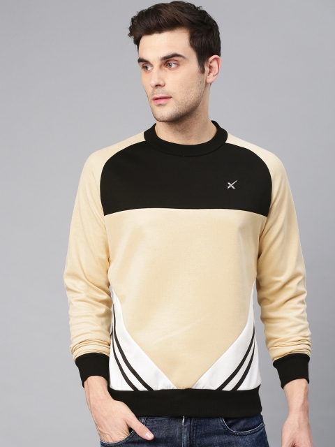 

HRX by Hrithik Roshan Men Cream-Coloured & Black Colourblocked Sweatshirt