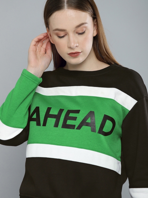 

Harvard Women Black & Green Colourblocked Pullover Sweatshirt