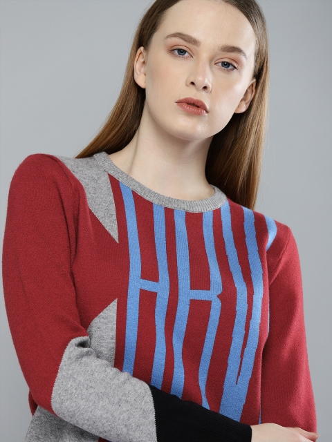 

Harvard Women Maroon & Blue Woven Design Sweater