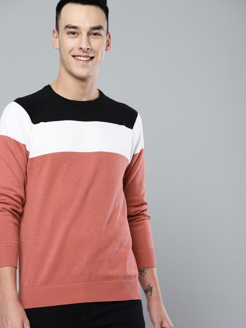 

Mast & Harbour Men Pink & White Colourblocked Sweater