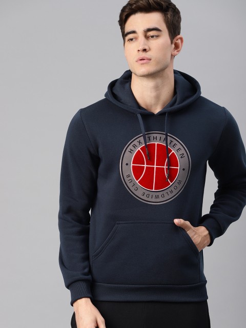 

HRX by Hrithik Roshan Men Lifestyle Navy Blue Printed Hooded Sweatshirt
