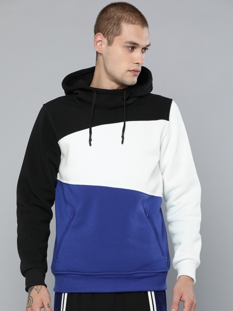 

HRX by Hrithik Roshan Men Black & White Colourblocked Hooded Sweatshirt