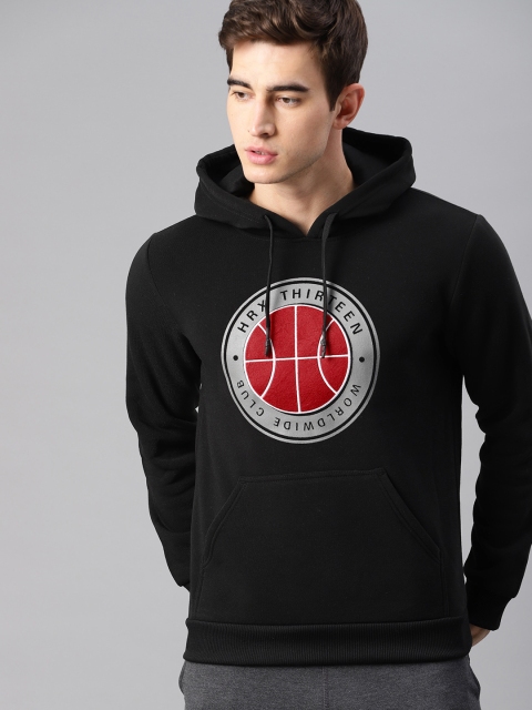 

HRX by Hrithik Roshan Men Lifestyle Black Printed Hooded Sweatshirt