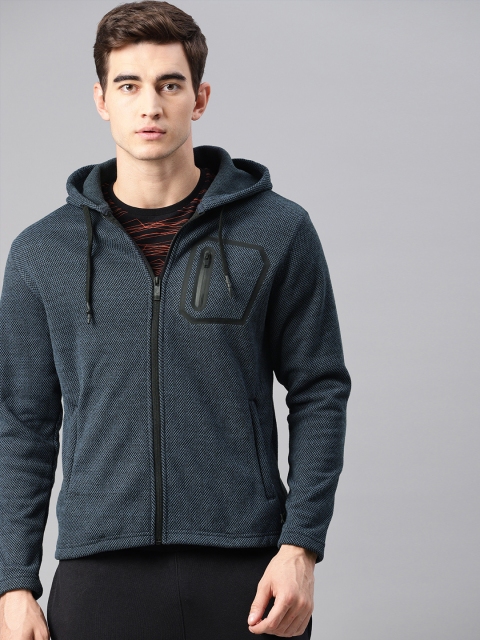 

HRX by Hrithik Roshan Men Active Blue & Black Self Design Hooded Sweatshirt