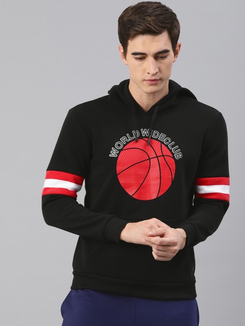 

HRX by Hrithik Roshan Lifestyle Men Grey Melange Printed Hooded Sweatshirt, Black