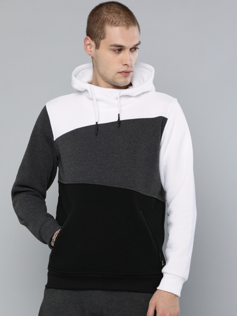 

HRX by Hrithik Roshan Lifestyle Men White & Black Colourblocked Hooded Sweatshirt