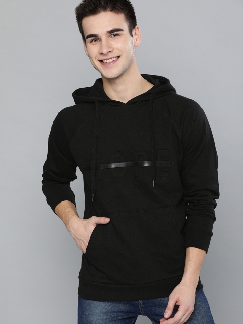 

Mast & Harbour Men Black Solid Hooded Sweatshirt