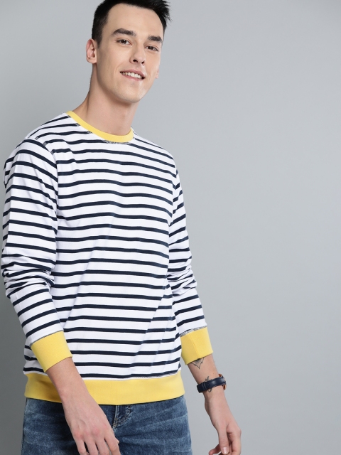 

Mast & Harbour Men White & Navy Blue Striped Sweatshirt
