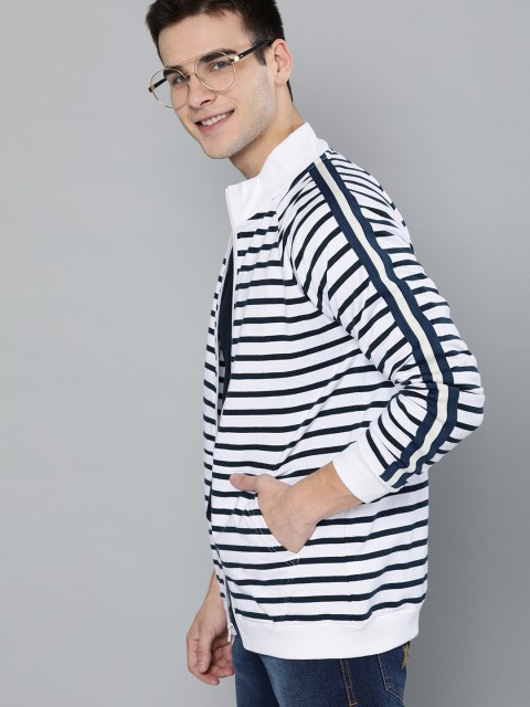 

Mast & Harbour Men Navy Blue & White Striped Sweatshirt