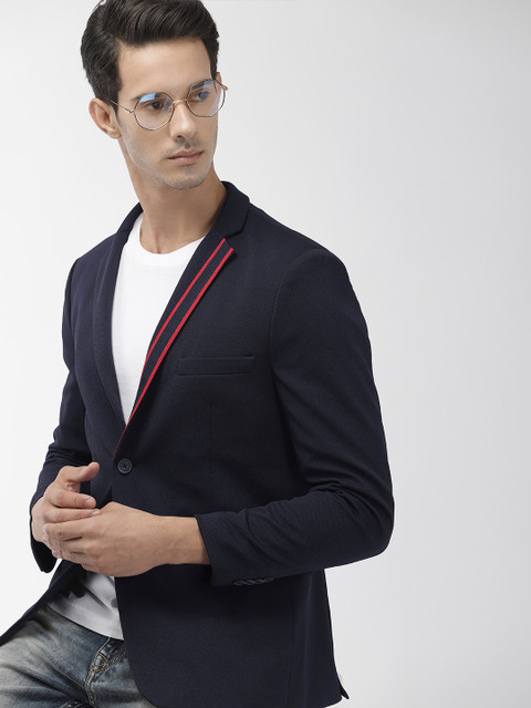 

Harvard Navy Blue Self Design Regular Fit Single-Breasted Casual Blazer