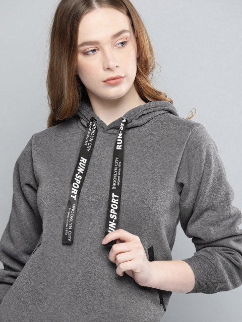 

Harvard Women Charcoal Grey Solid Hooded Sweatshirt