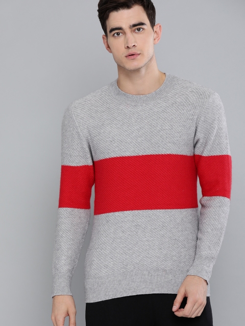 

Harvard Men Grey Melange & Red Colourblocked Acrylic Sweater