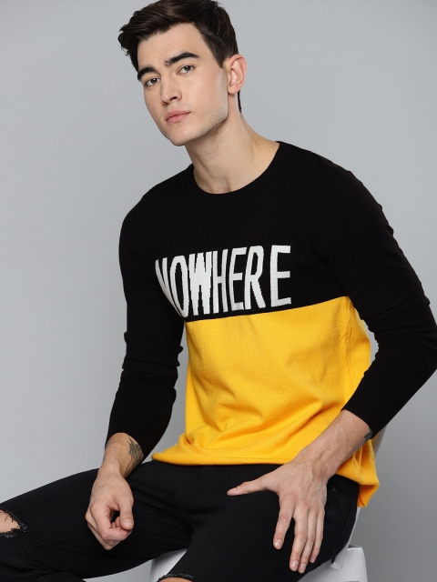 

Harvard Men Black & Yellow Colourblocked Sweater