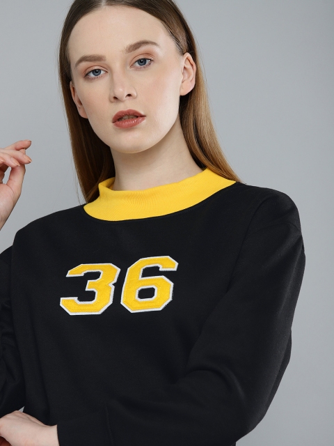

Harvard Women Black Solid Applique Pullover Sweatshirt