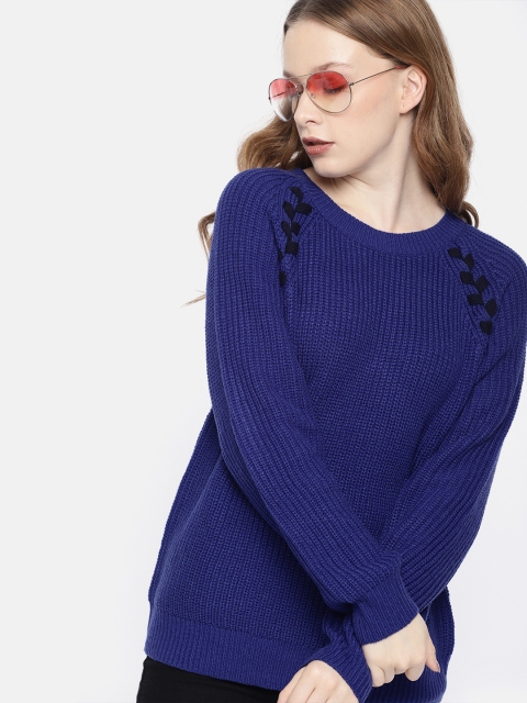 

Harvard Women Blue Self-Design Sweater