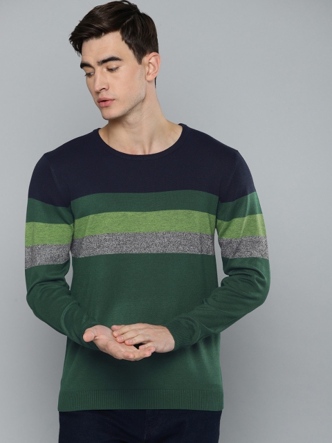 

Harvard Men Green & Navy Blue Striped Sweater