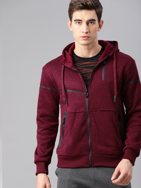 

HRX by Hrithik Roshan Men Active Maroon & Black Solid Hooded Sweatshirt