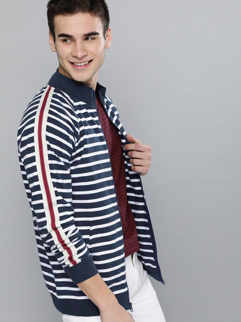 

Mast & Harbour Men Navy Blue & White Striped Sweatshirt