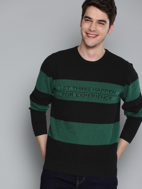 

Mast & Harbour Men Black & Green Colourblocked Pullover Sweater