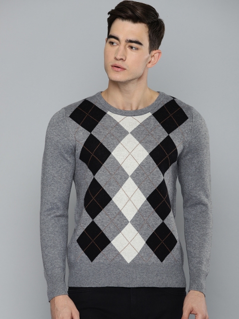 

Harvard Men Grey & Black Self Design Sweater