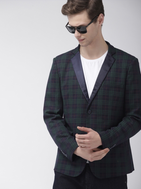 

Harvard Men Navy Blue & Green Checked Regular Fit Single-Breasted Casual Blazer