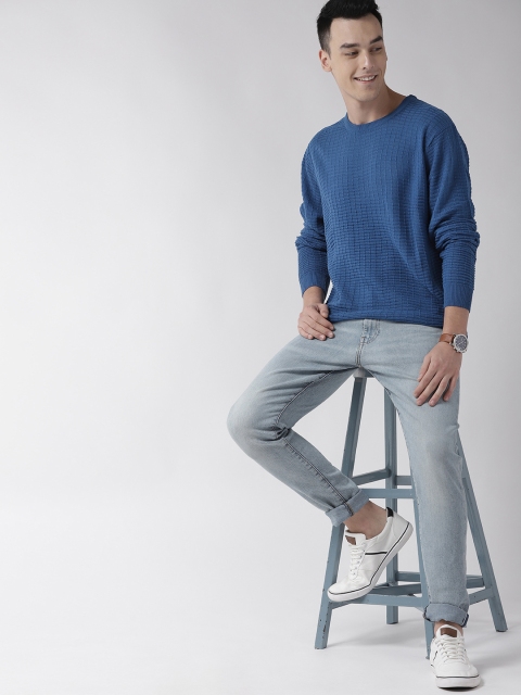

Mast & Harbour Men Blue Self Design Sweater