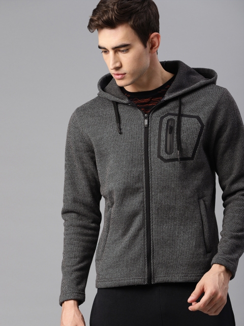 

HRX by Hrithik Roshan Men Active Grey & Black Self Design Hooded Sweatshirt