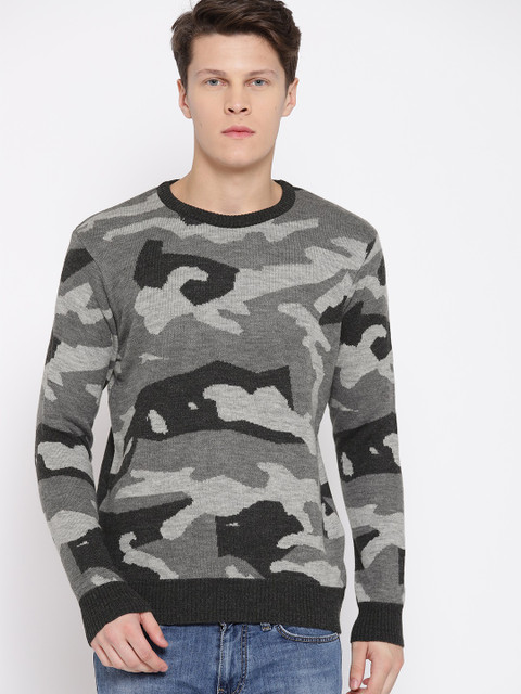 

Harvard Men Grey & Black Camouflage Patterned Acrylic Sweater
