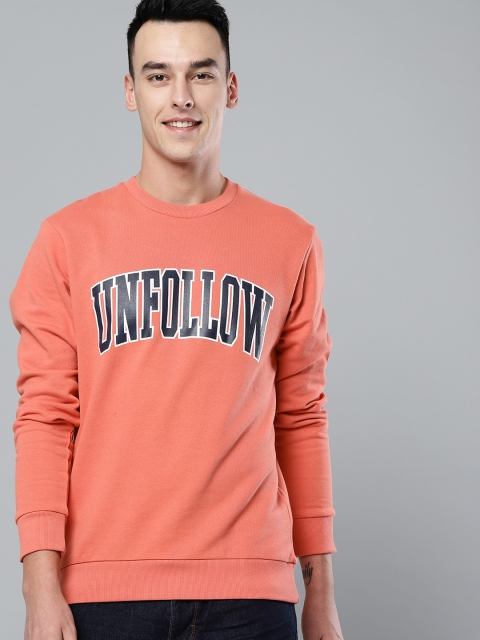 

Mast & Harbour Men Peach-Coloured & Black Printed Sweatshirt