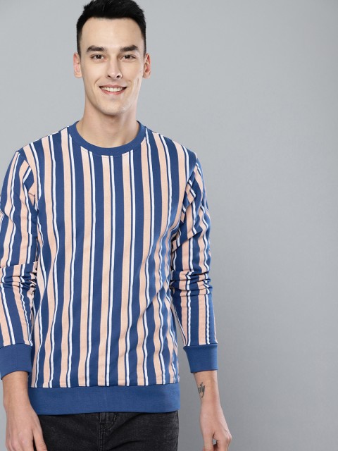 

Mast & Harbour Men Blue & Peach-Coloured Striped Sweatshirt