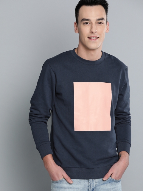 

Mast & Harbour Men Navy Blue & Peach-Coloured Colourblocked Sweatshirt